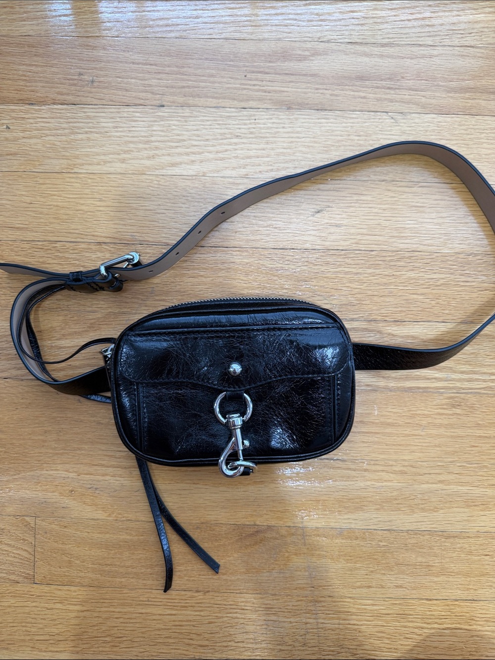 Rebecca Minkoff Black Leather Bely Bag with Silver Hardware New without tags